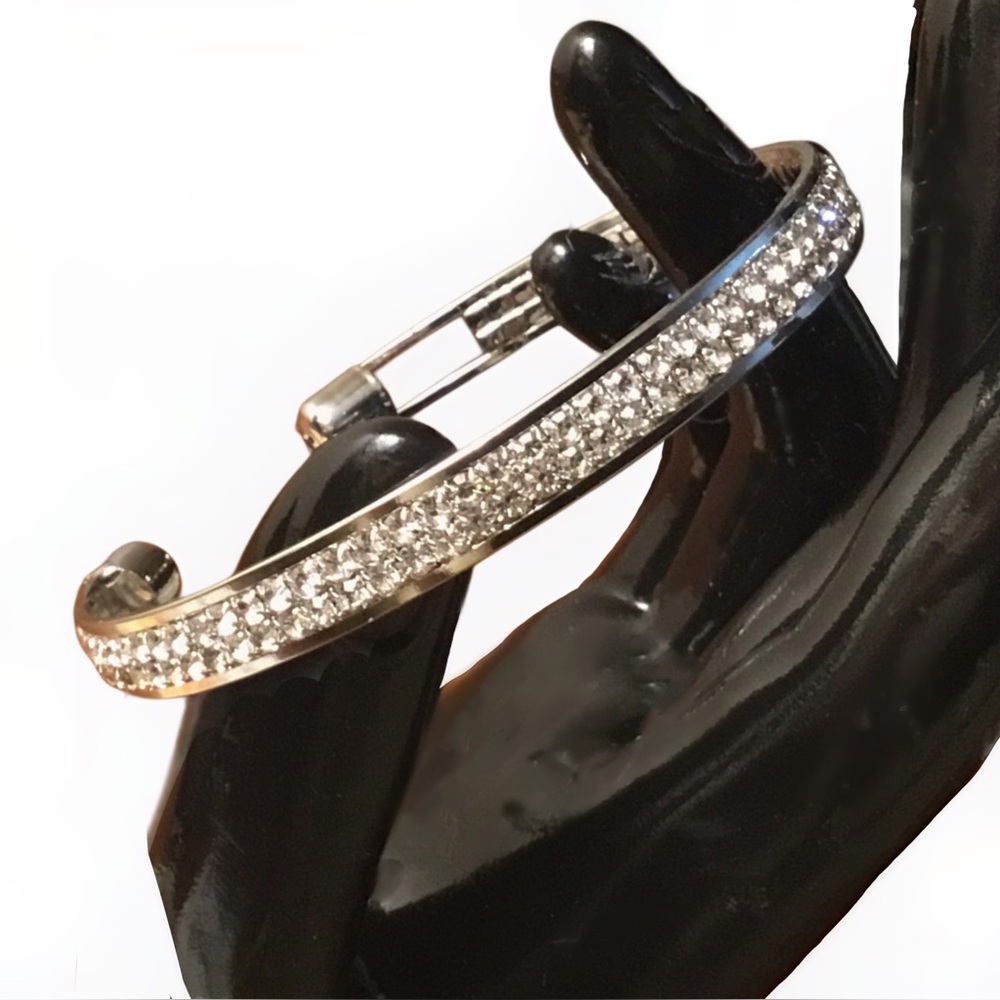 Silver Rhinestone Open Cuff Bangle Bracelet - Picture 1 of 1